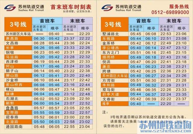 苏州地铁3号线通车时间表